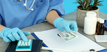 Counting money with medical equipment