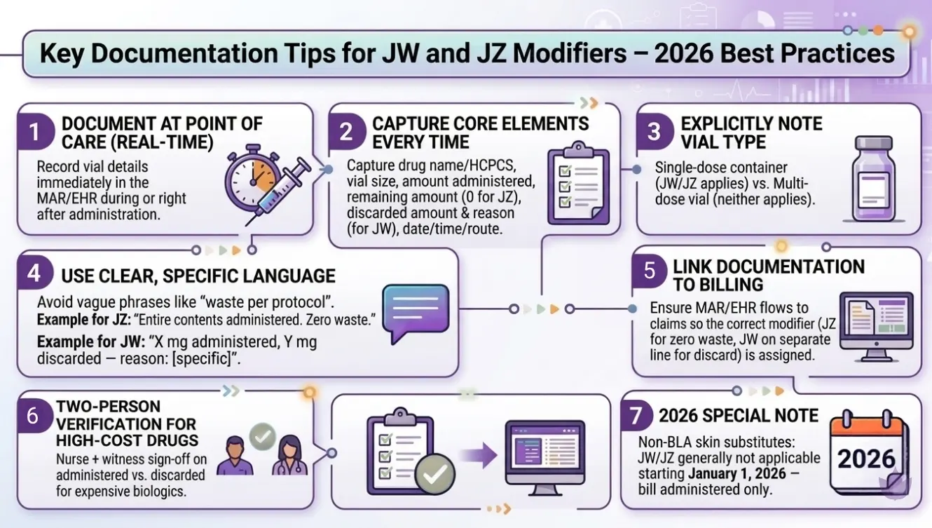 An Infographic Image Containing Key Documentation Tips For JW And JZ Modifiers